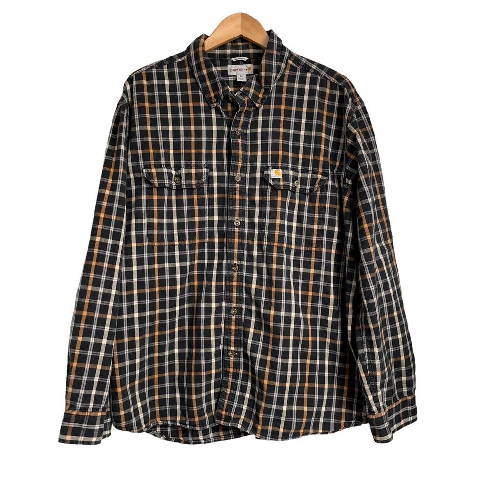 Men’s Carhartt Relaxed Fit Flannel Button Down Shirt Plaid Casual Long Sleeve 2X